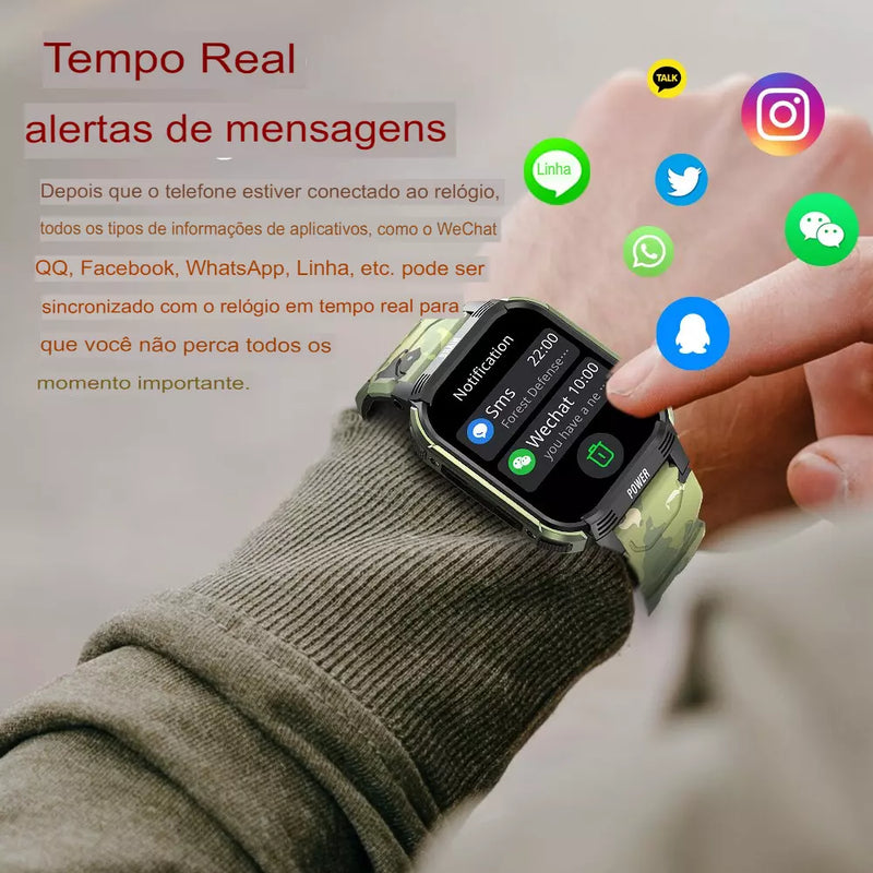 Smartwatch Esportivo LT08 Masculino, Chamada Bluetooth, Rastreador de Fitness, Monitor de Freqüência Cardíaca 24 horas, Militar, android, ios, 2023