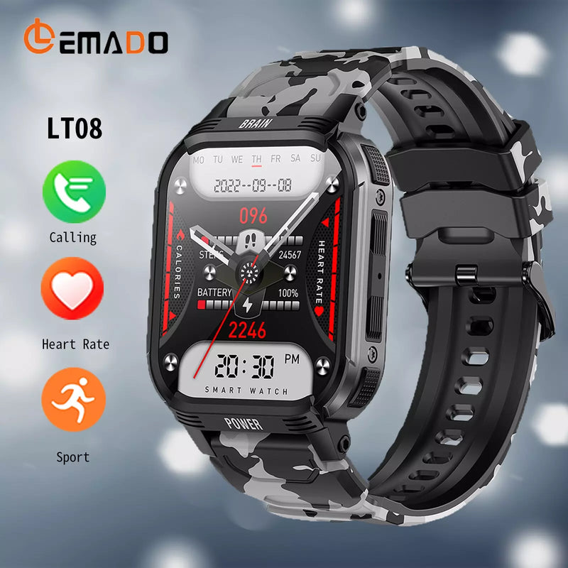 Smartwatch Esportivo LT08 Masculino, Chamada Bluetooth, Rastreador de Fitness, Monitor de Freqüência Cardíaca 24 horas, Militar, android, ios, 2023