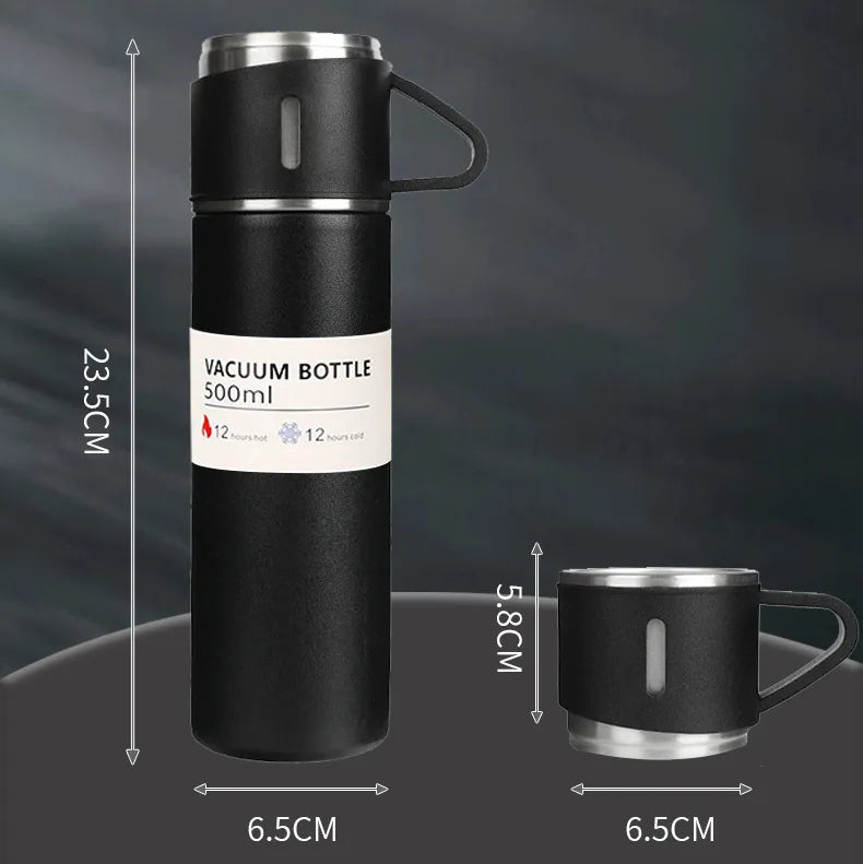 Kit Garrafa térmica LUXO Aço Inoxidável Vacuum + 3 Xícaras Térmicas em Aço 500 ml