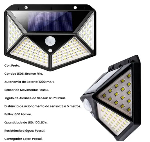Luminária Solar de Parede 100 LEDs com Sensor de Movimento Lumimax