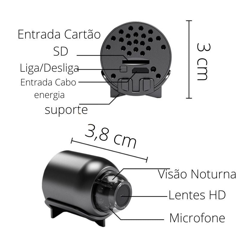 Mini Câmera Espiã Vigilância Portátil  Visão noturna Audio Video  Wi-Fi 1080p HD